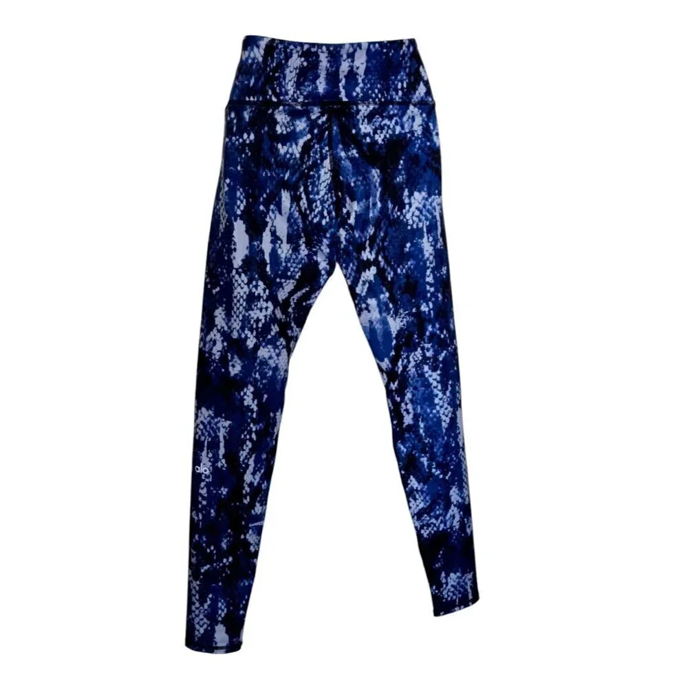 Alo Yoga Airbrush Leggings Pants Deep Electric Blue Python Snake Print s…